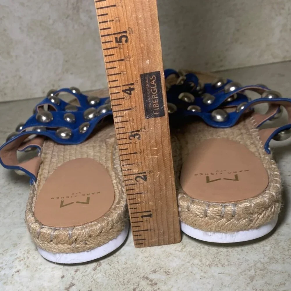 Womens Studded Blue Suede Espadrille‎  Sandals Jute Sole White Outsole - Size 9 - Picture 4 of 8